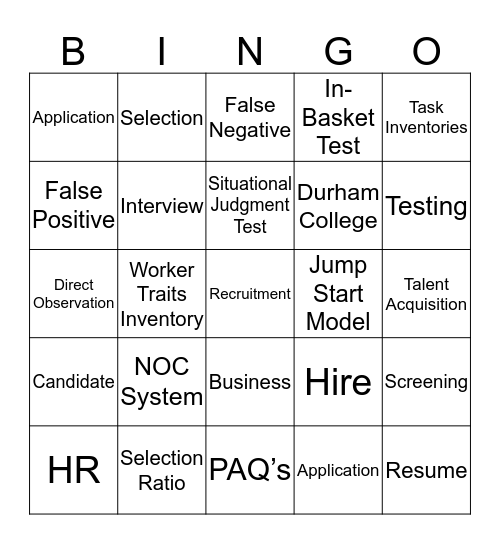 Practie Activity Bingo Card