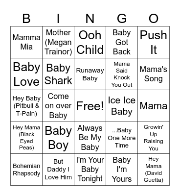 Baby Shower Singo Bingo! Bingo Card
