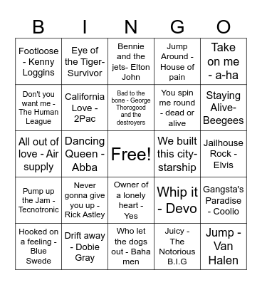 Musical Bingo Card