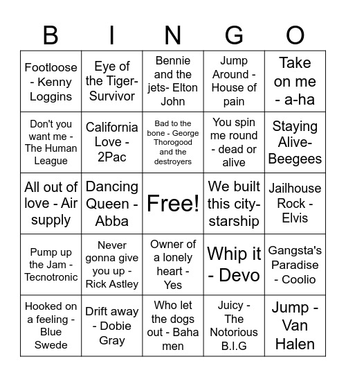 Musical Bingo Card