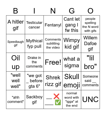 Instagram Comment Bingo Card