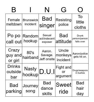 Uncle Monkeys Bingo Card