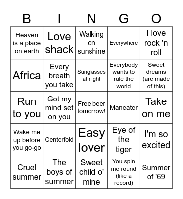 80's Bingo Card