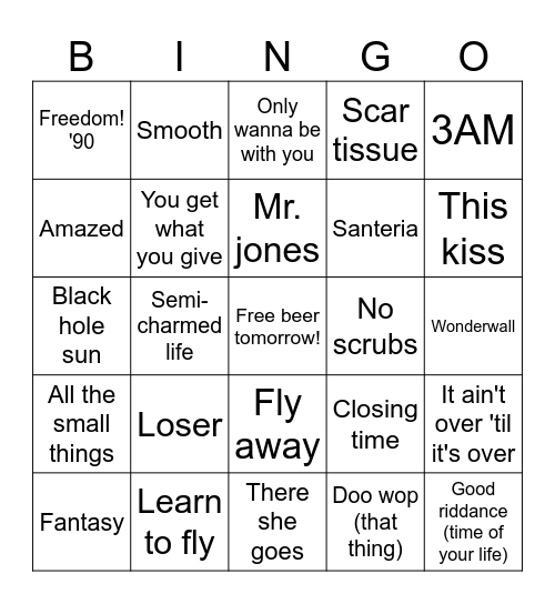 90's Bingo Card