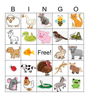 Farm Animals Bingo Card