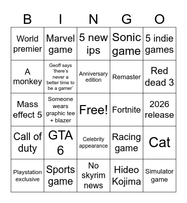 Summer game fest 1 Bingo Card