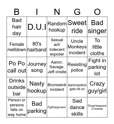 Uncle Monkeys Bingo Card