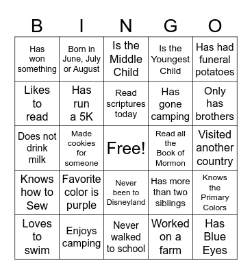 Get to Know You Bingo Card