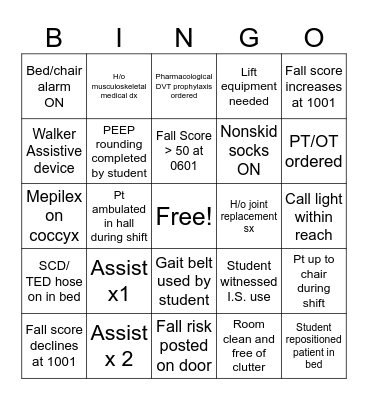 Mobility Bingo Card