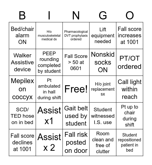 Mobility Bingo Card