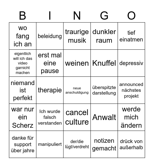 ungecancelt Bingo Card