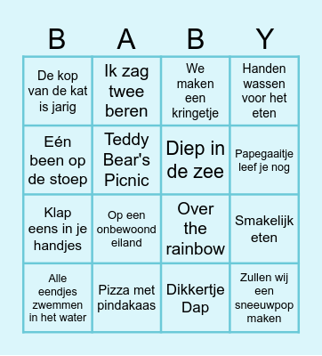Baby song Bingo! Bingo Card