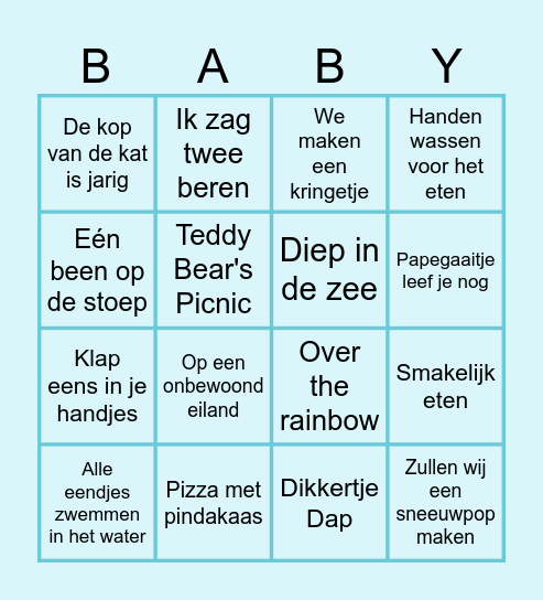 Baby song Bingo! Bingo Card