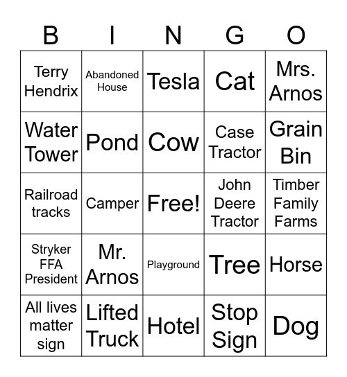 Stryker FFA Officer Retreat Bingo Card