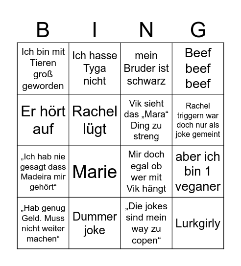 Unge Bingi Bingo Card