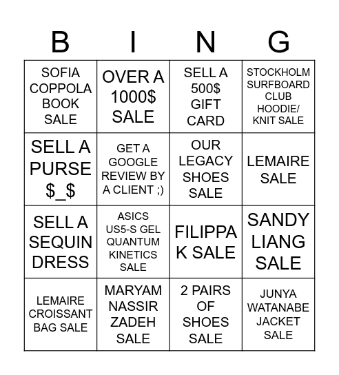 ROONEY BINGO Card