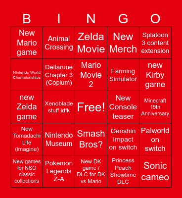 Nintendo Direct June 2024 Bingo Card