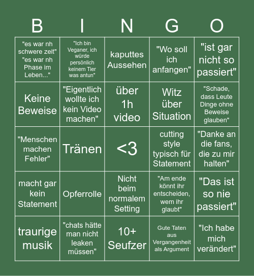 Unge Statement Bingo Card