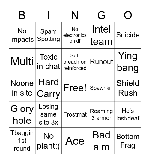 Siege Bungo Bingo Card