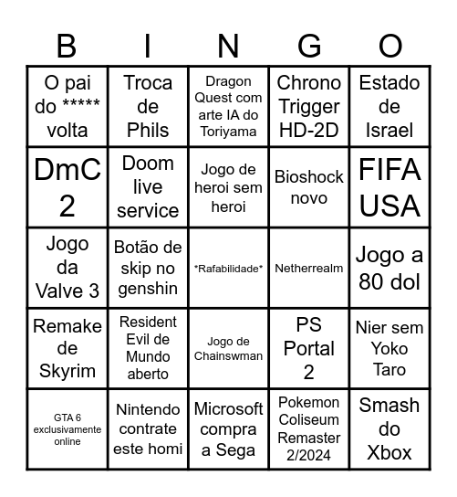 Pesadelo Bingo Card