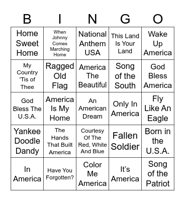 Happy Memorial Day Bingo Card