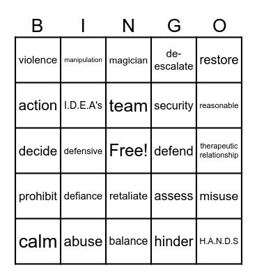 Advanced Self Defense Bingo Card
