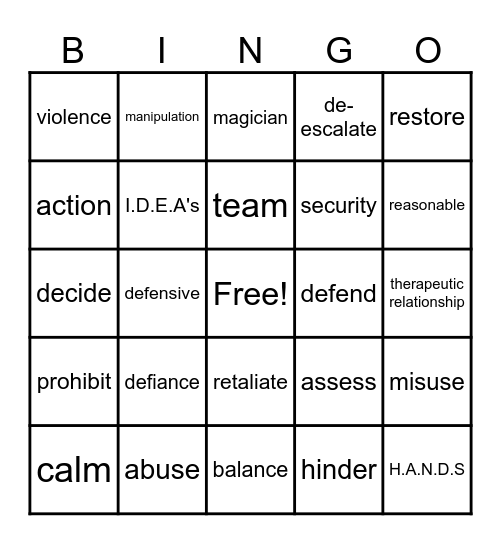 Advanced Self Defense Bingo Card