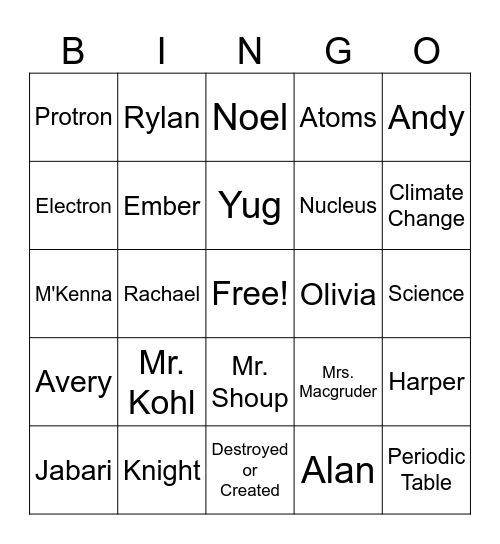 8th Hour Bingo Card