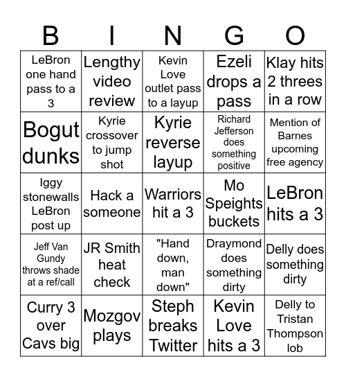 NBA FINALS GAME 4 Bingo Card