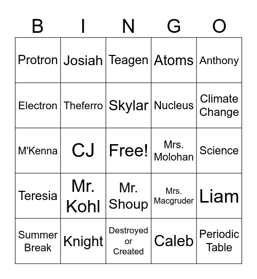 9th Hour Bingo Card
