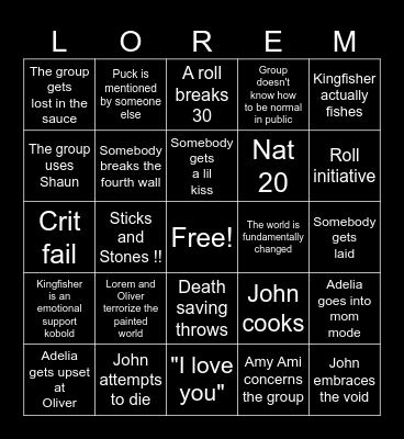 Rise and Fall Bingo Card