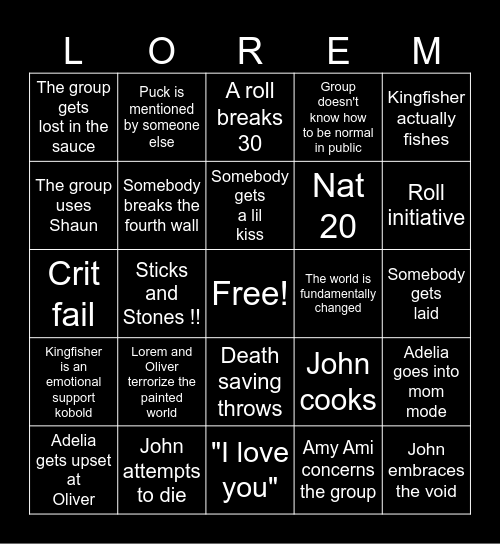 Rise and Fall Bingo Card