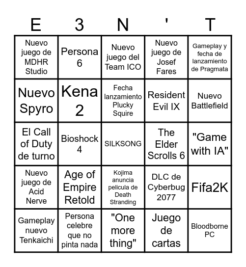 E3n't Bingo Card