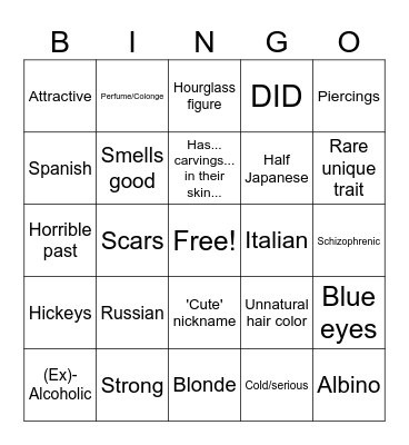 SchoolRP Character Bingo Card