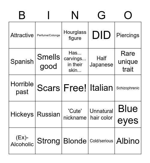 SchoolRP Character Bingo Card