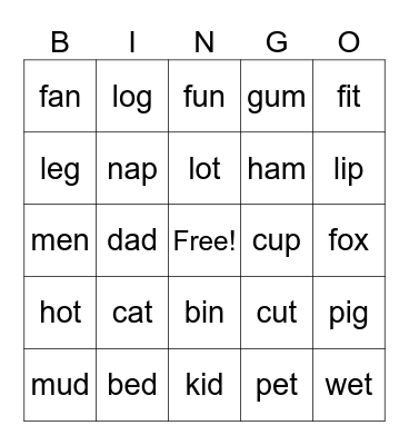 CVC BINGO Card