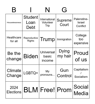 Youth Gone Wild Bingo Card