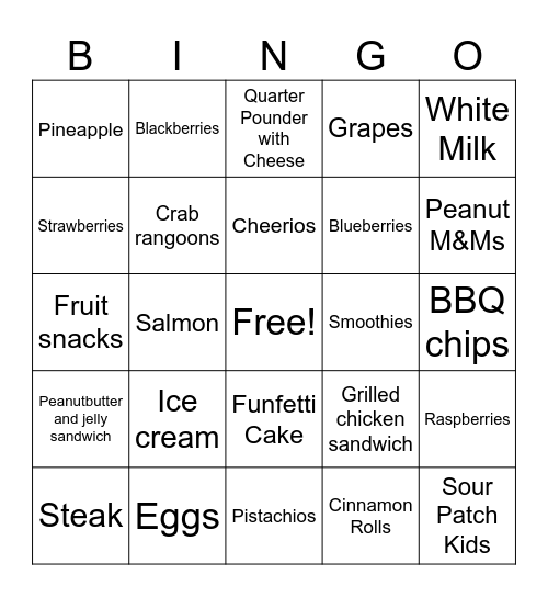 Pregnant Cravings Bingo Card