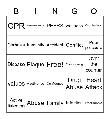 BINGO FOR YOUR HEALTH Bingo Card