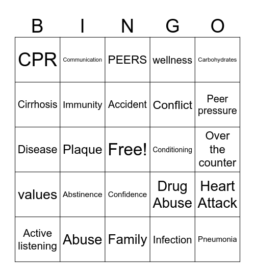 BINGO FOR YOUR HEALTH Bingo Card