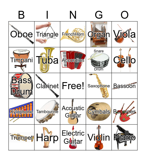 Musical Instruments Bingo Card