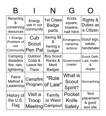 Webelos    ARROW OF LIGHT  Requirements  Bingo Card