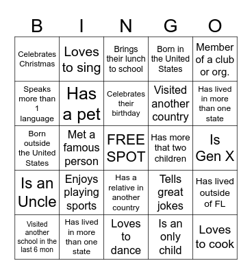 Diversity Bingo Card