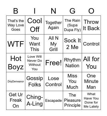 Janet Jackson VS Missy Elliott Bingo Card