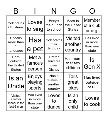 5 Min Bingo Card