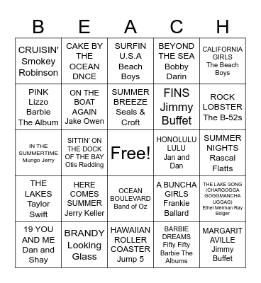 BEACH MUSIC BINGO! Bingo Card