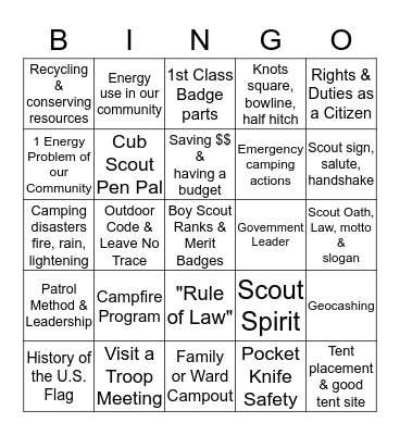 Webelos    ARROW OF LIGHT  Requirements  Bingo Card