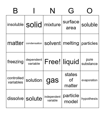 Matter Bingo Card