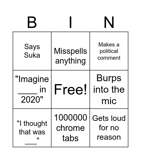Joe bingo Card