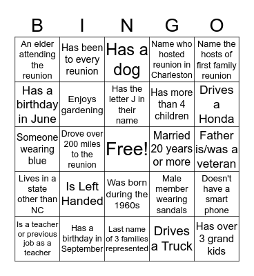 Armstrong-McKee Family Bingo Card